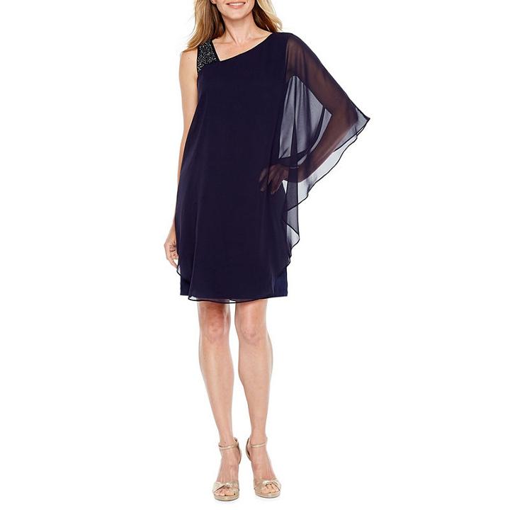 Dj Jaz Sleeveless Embellished Cape Shift Dress