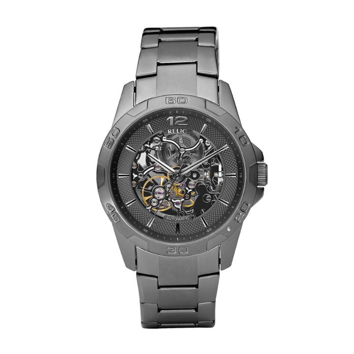 Relic Mens Gunmetal Automatic Skeleton Watch Zr11853