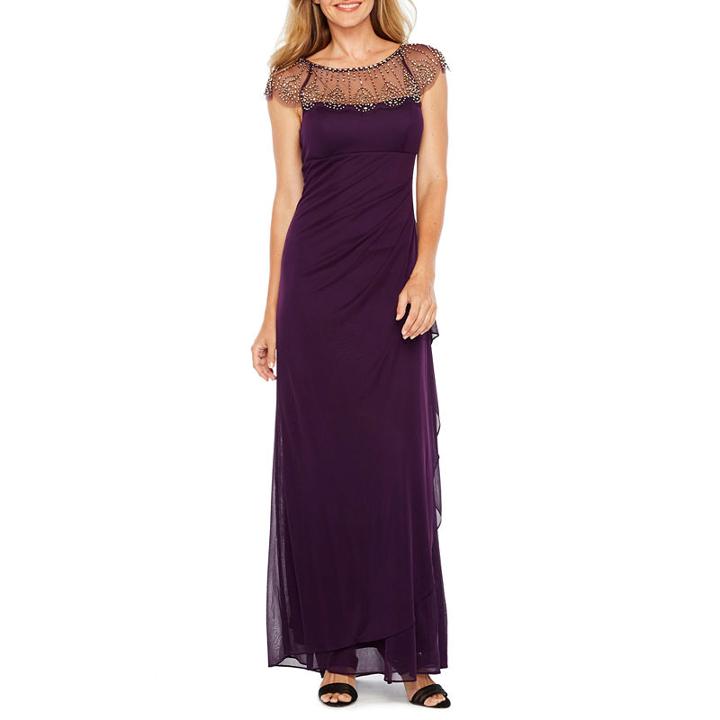 Dj Jaz Cap Sleeve Beaded Neck Evening Gown