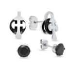 Steeltime 2 Pair Black Cubic Zirconia Earring Sets
