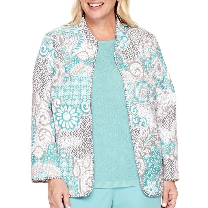 Alfred Dunner Crystal Springs Batik Reversible Patchwork Quilted Jacket - Plus