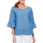 Sag Harbor Denim And Chambray 3/4 Sleeve Peplum Top