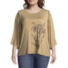 3/4 Bell Sleeve Heat Set Knit Tee - Plus