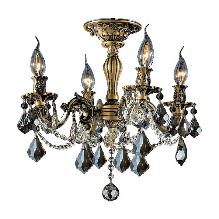 Windsor Collection 4 Light French Pendalogue Golden Teak Crystal Semi Flush Mount Ceiling Light