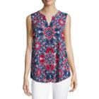 Liz Claiborne Sleeveless Split Neck Floral Woven Blouse