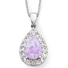 Lab-created Pink Opal & White Sapphire Teardrop Pendant Necklace