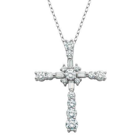 Diamonart Cubic Zirconia Sterling Silver Cross Pendant Necklace