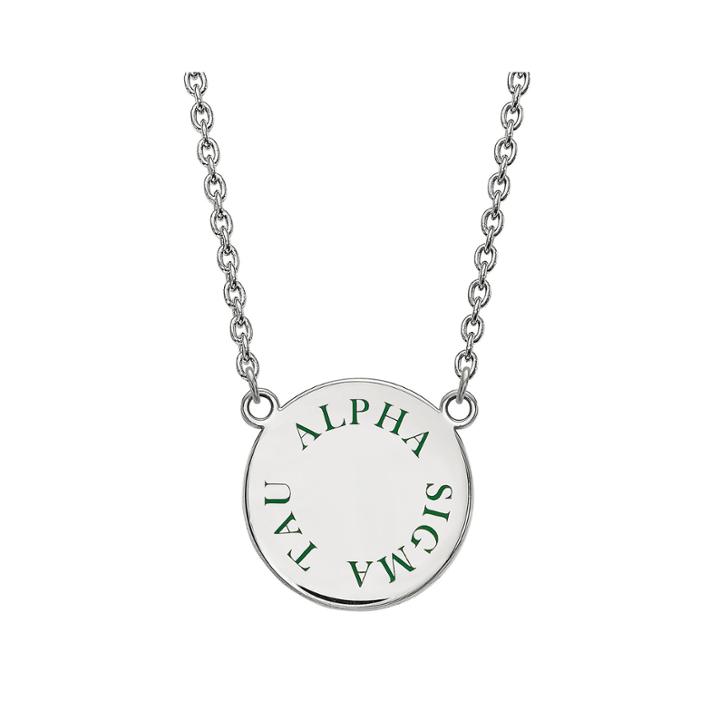 Alpha Sigma Tau Enamel Sterling Silver Disc Necklace