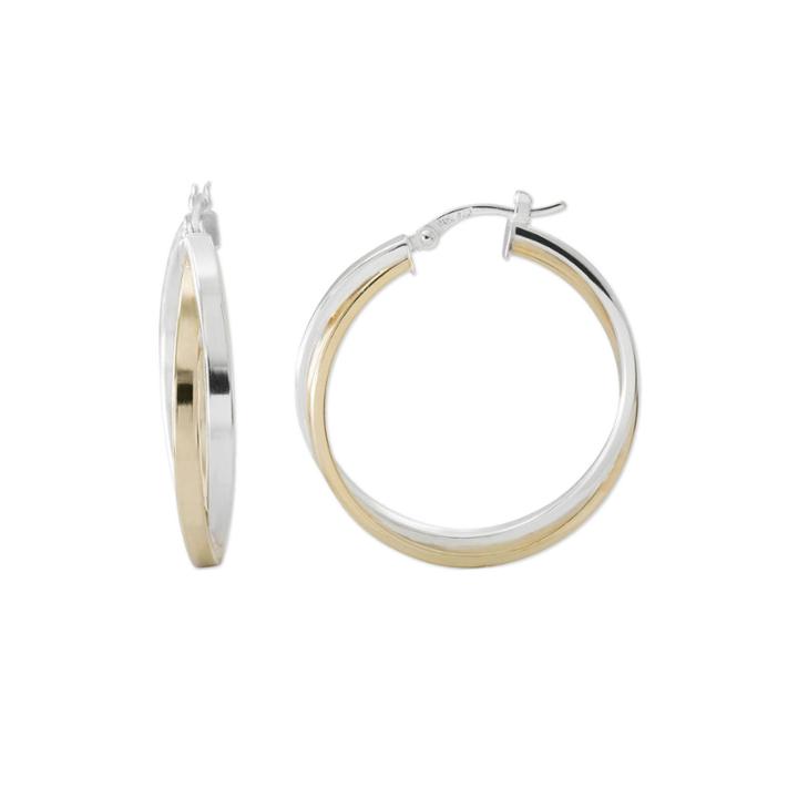 Two-tone Sterling Silver 31.67mm Crossover Hoop Earrings