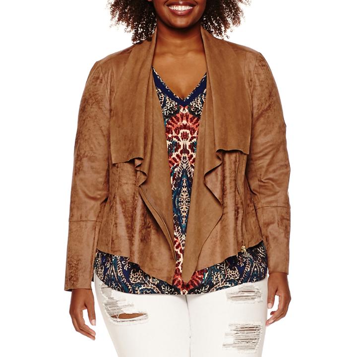 A.n.a Faux-suede Drape-front Jacket - Plus