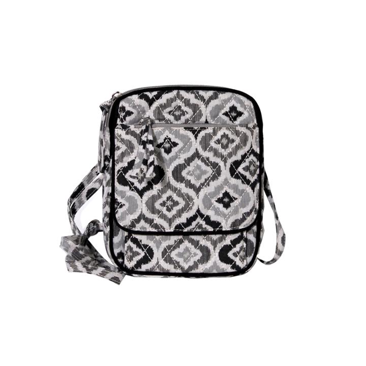 Waverly Black White Ikat Quilted Wos Crossbody Bag