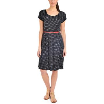 Ny Collection Polka Dot Dress With Contrasting Belt
