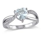 Womens Diamond Accent Genuine Aquamarine Blue Sterling Silver Cocktail Ring