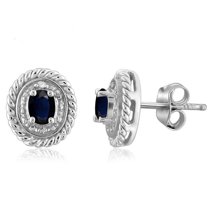 Diamond Accent Blue Sapphire 8.8mm Stud Earrings