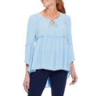 Sag Harbor Denim And Chambray 3/4 Sleeve Crew Neck Woven Blouse