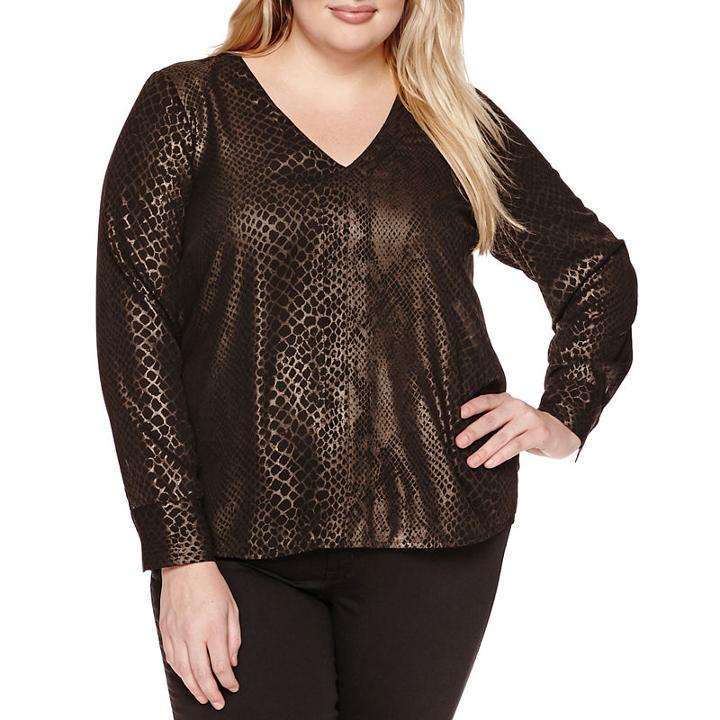A.n.a Long Sleeve V Neck Woven Blouse - Plus