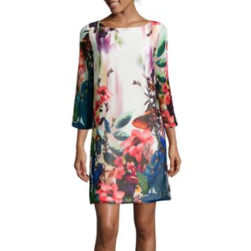 Isabelle & Nina 3/4-sleeve Print Shift Dress