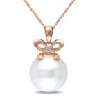 Womens Diamond Accent White Cultured Freshwater Pearls 10k Rose Gold Pendant Necklace