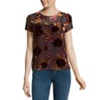 A.n.a. Short Sleeve Velvet Floral Blouse