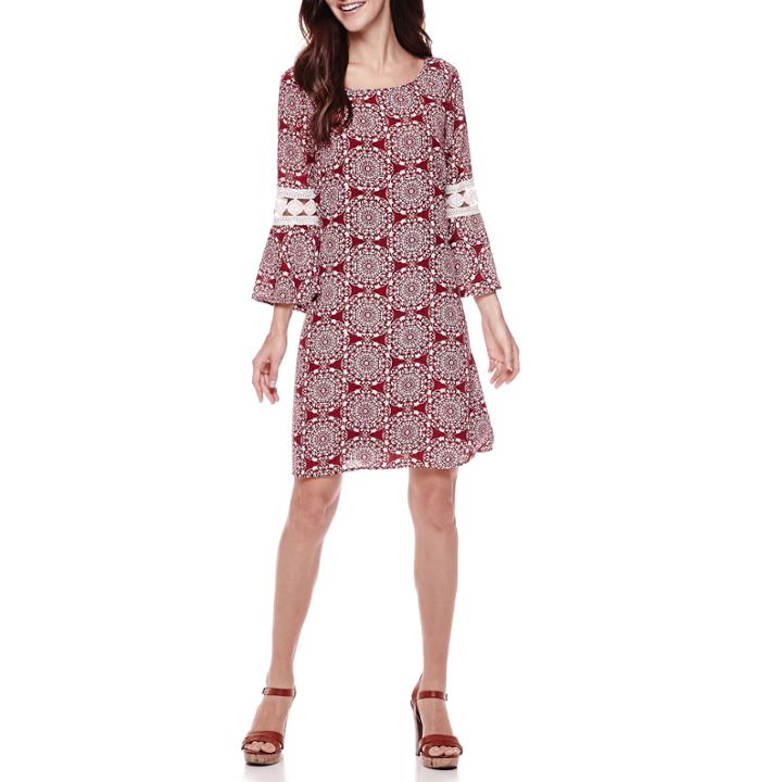 Luxology Bell-sleeve Printed Shift Dress