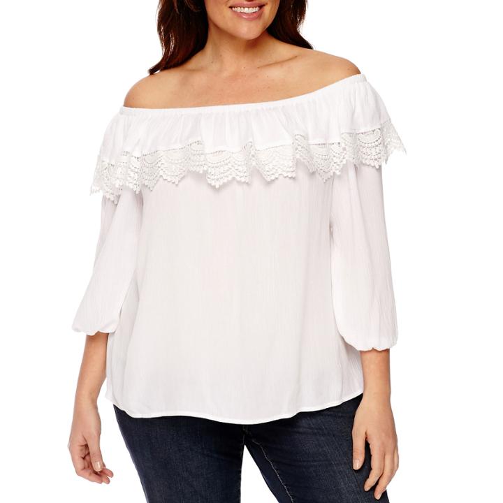 St. John's Bay 3/4 Sleeve Scoop Neck Rayon Blouse-plus