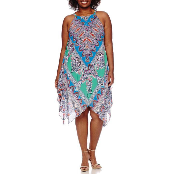 Msk Sleeveless Halter Printed Handkerchief-hem Sheath Dress - Plus