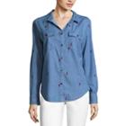 Liz Claiborne Long Sleeve Floral Embroidered Button-front Shirt