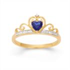 Lab-created Heart-shaped Blue Sapphire & Cubic Zirconia 18k Gold Over Silver Ring