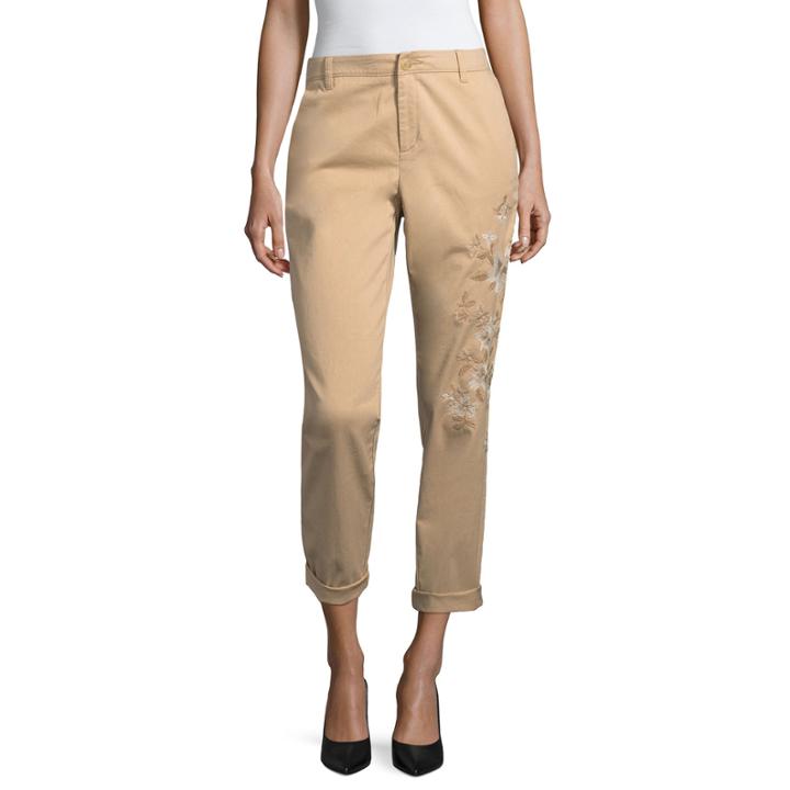 Liz Claiborne Embroidered Roll-cuff Twill Pants