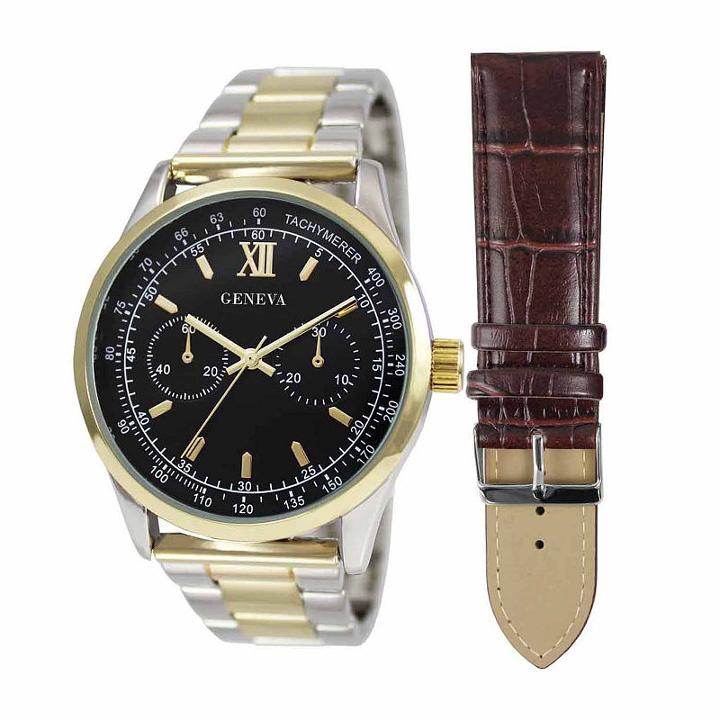 Geneva Mens Brown 2-pack Watch Boxed Set-jry1806ttgbkbr