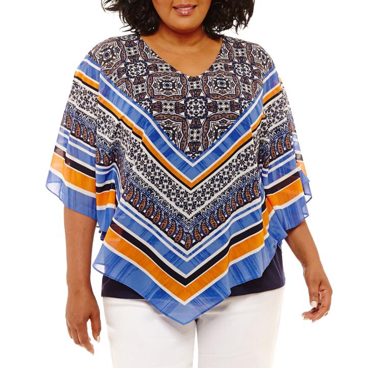 Lark Lane True Blue Chevron Pop Over Top- Plus