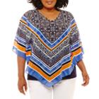 Lark Lane True Blue Chevron Pop Over Top- Plus