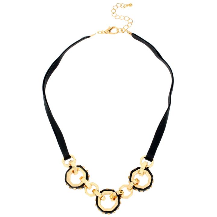 Bleu&trade; Gold-tone Studded Geometric Ring Frontal Necklace