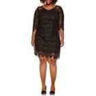 Robbie Bee 3/4 Sleeve Scallop Lace Sheath Dress-plus