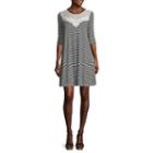 Rewind Elbow-sleeve Striped Knit Shift Dress - Juniors