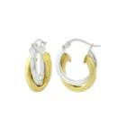 14k Two-tone Gold Over Brass 15mm Double Hoop Earrings