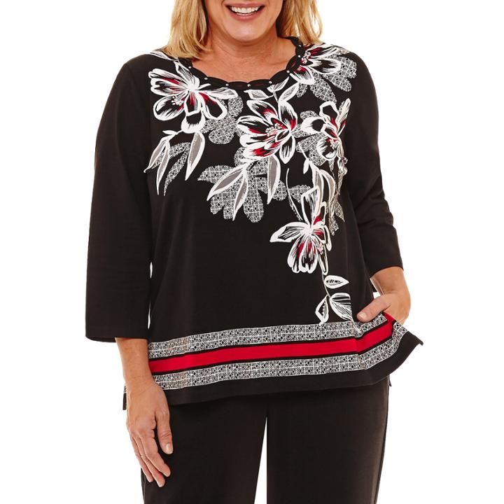 Alfred Dunner Talk Of The Town Floral Geometric T-shirt- Plus