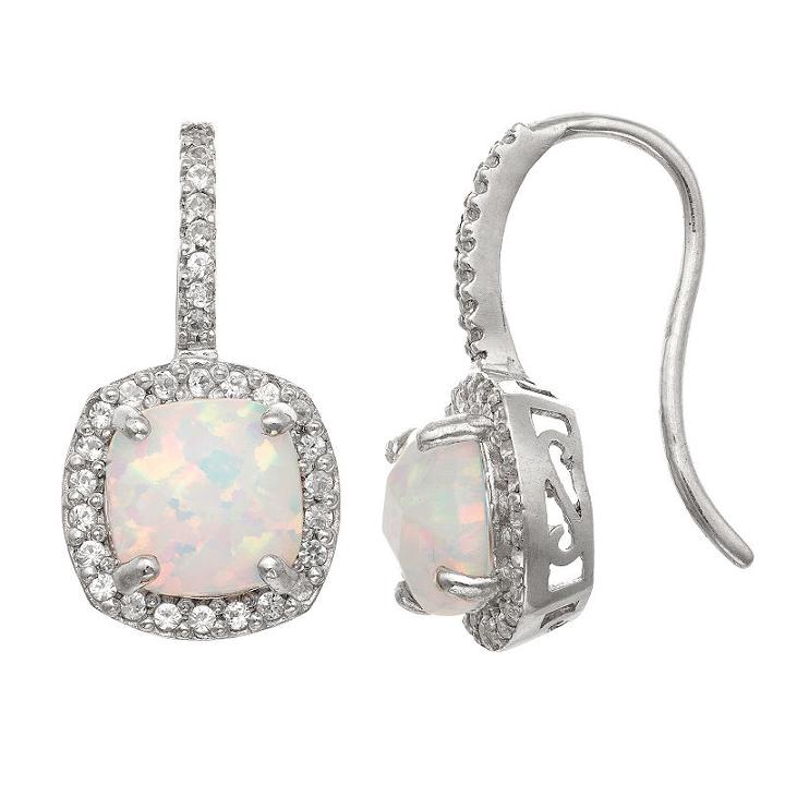 Lab Created White Opal Sterling Silver Drop Earrings