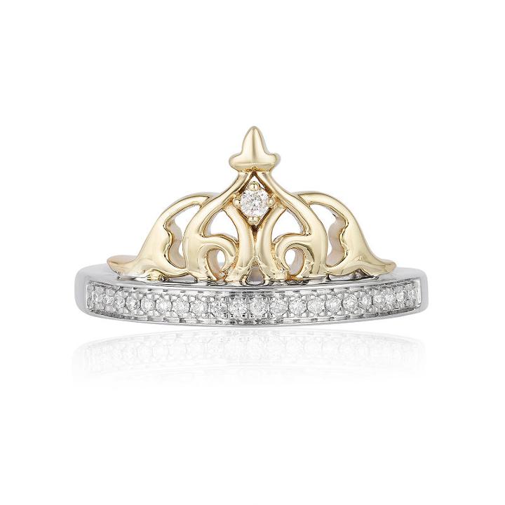 Enchanted Disney Fine Jewelry Womens 1/10 Ct. T.w. Genuine Round Diamond 10k Yellow Gold & Sterling Silver Promise Ring