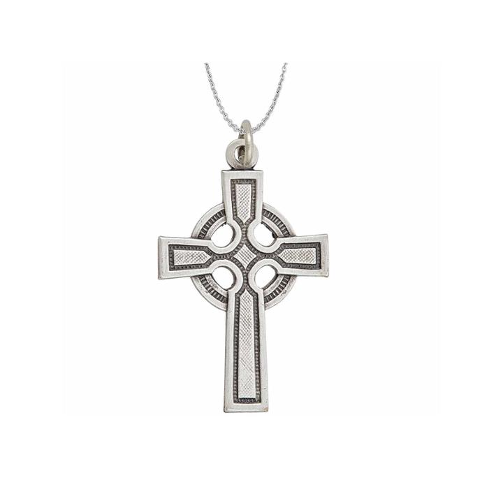 Sterling Silver Rhodium Oxidized Antique Textured Circle Cross 18 Pendant Necklace