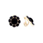 Monet Black Stone Gold-tone Clip-on Button Earrings