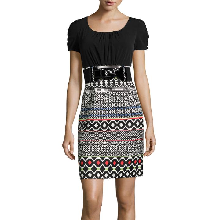 Alyx Short-sleeve Belted Geometric Print Sheath Dress