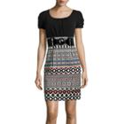 Alyx Short-sleeve Belted Geometric Print Sheath Dress