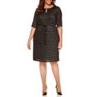 Studio 1 Elbow Sleeve Metallic Lace Belted Sheath Dress-plus