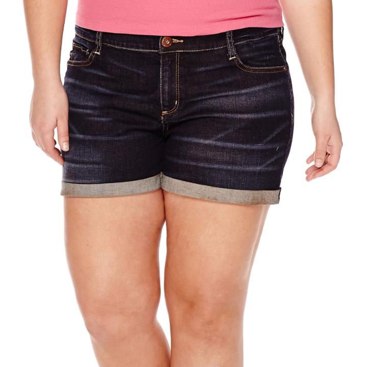 Arizona Roll-cuff Midrise Denim Shorts - Juniors Plus