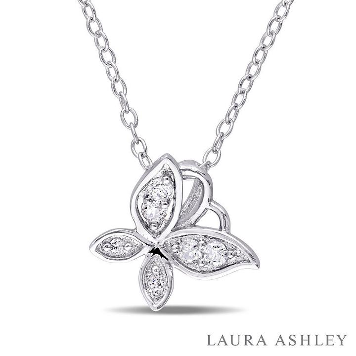 Laura Ashley Womens 1/8 Ct. T.w. White Diamond Sterling Silver Pendant Necklace