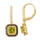 Genuine Peridot & Black Spinel 14k Gold Over Silver Diamond Accent Leverback Earrings