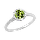 Womens Genuine Peridot Green Sterling Silver Round Cocktail Ring
