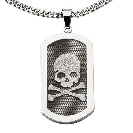 Inox Jewelry Mens Stainless Steel Skull & Crossbones Dog Tag Pendant Necklace