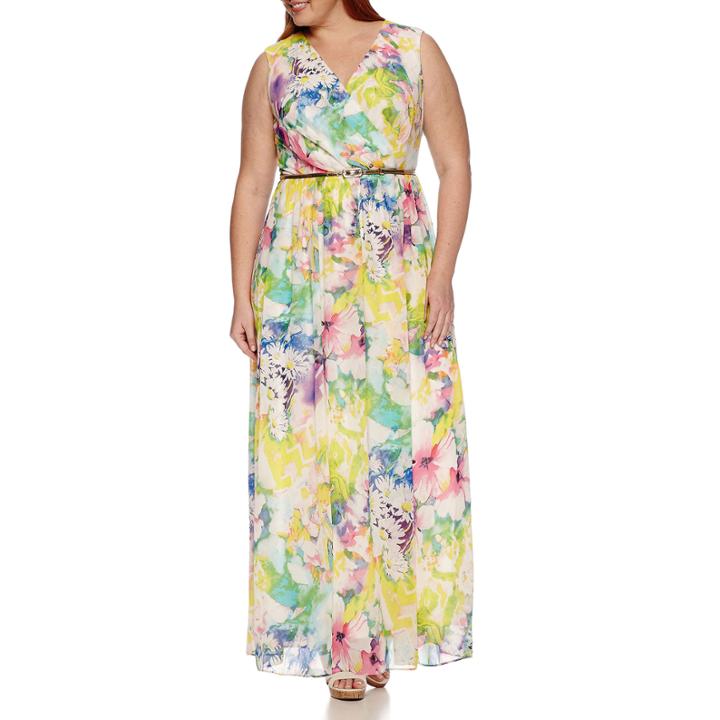 Donna Ricco Sleeveless Floral Chiffon Maxi Dress - Plus